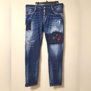 DSQUARED2 🇨🇦 Plaid Patched Skater Jeans - Firs 40" Waist, Blue